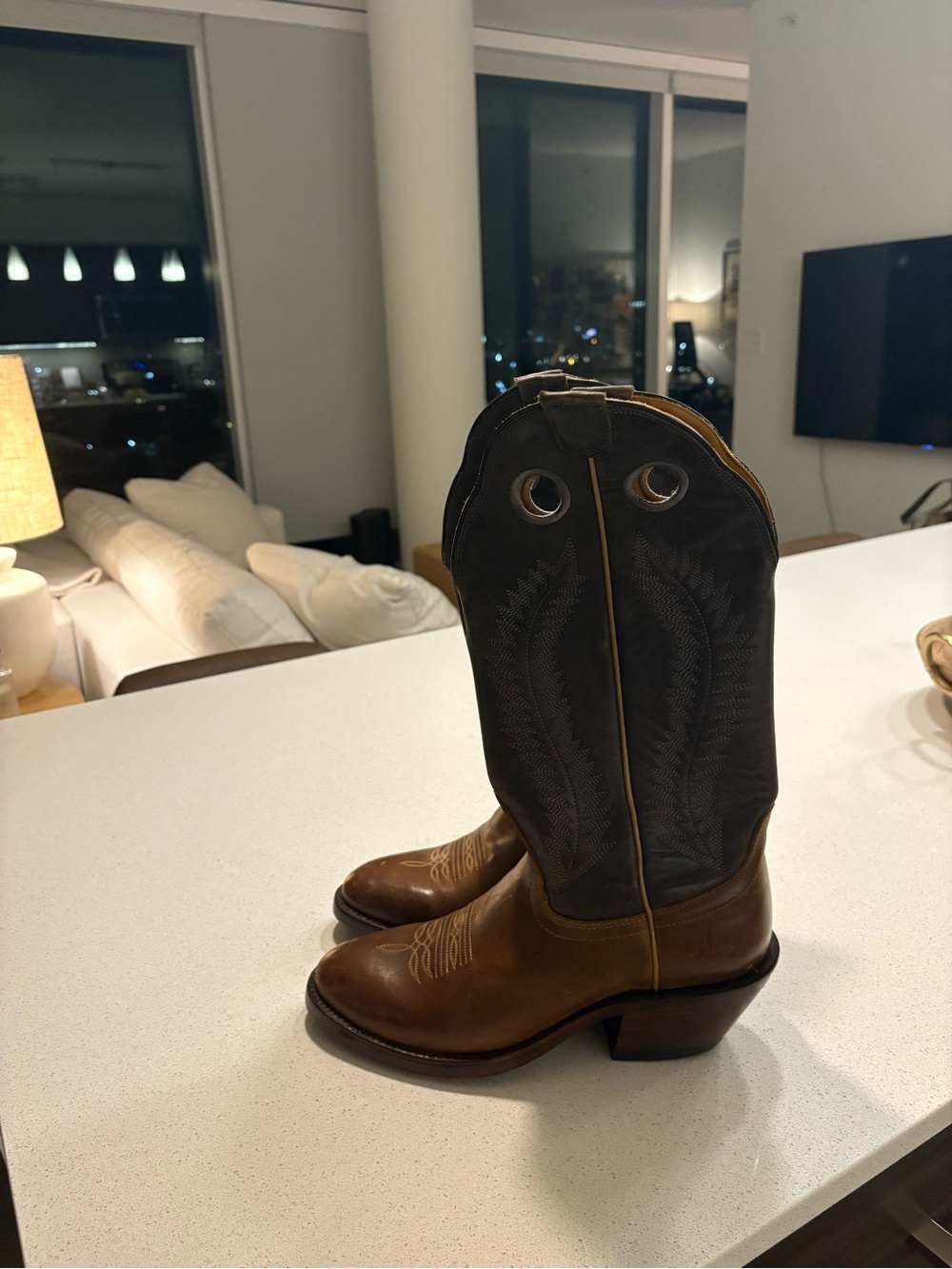 Men's Two-Tone Brown Leather Western Boots - The Trevor - Drew’s Boot